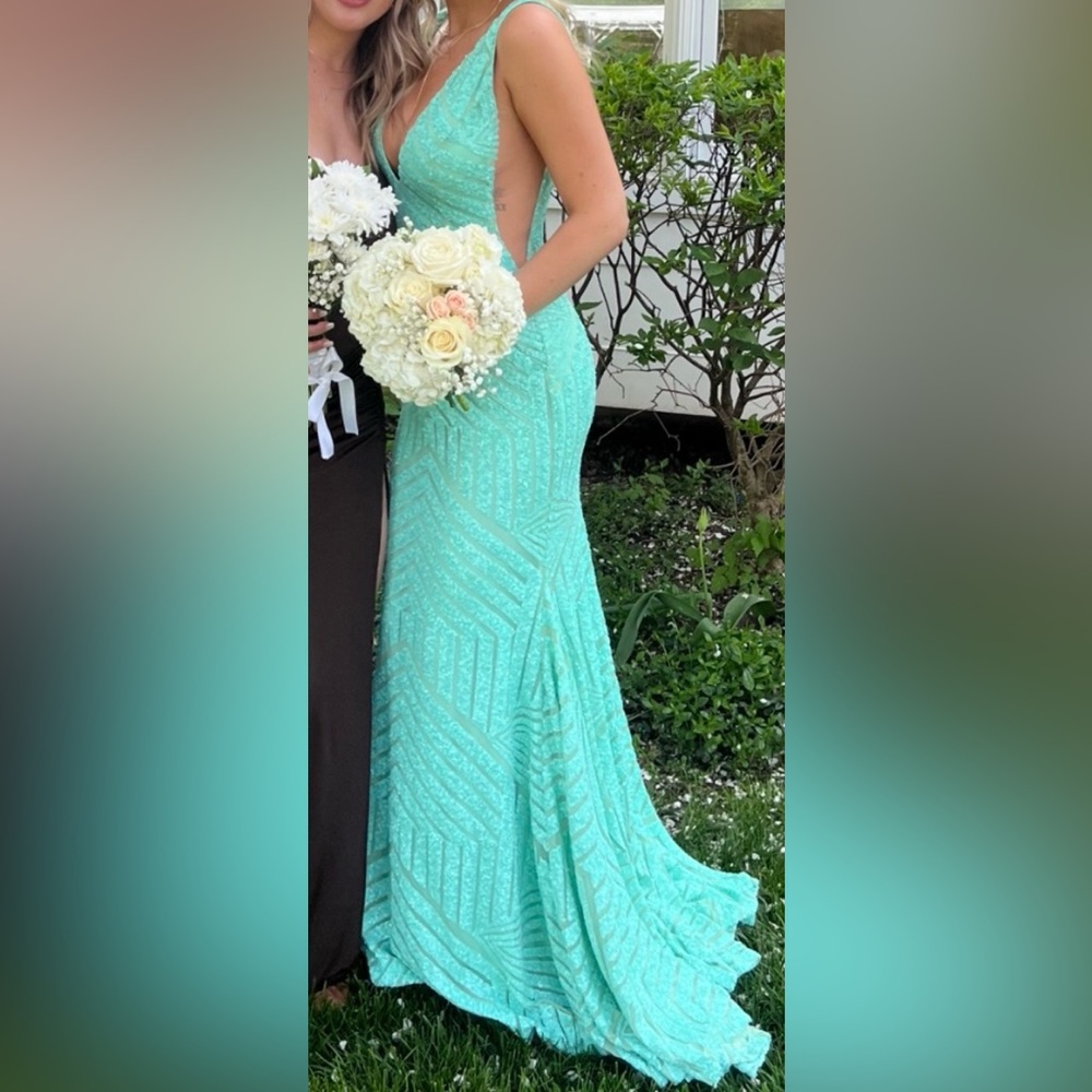 Jovani Mint Sequin Mermaid Gown - Picture 2 of 7